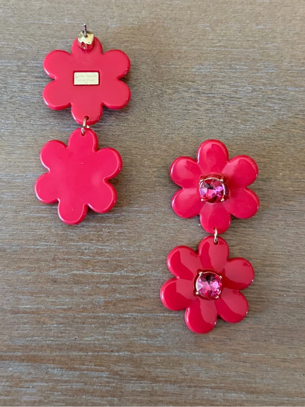 Kate Spade x Target Red Flower Drop Earrings with Crystal Centers, Post-backs
